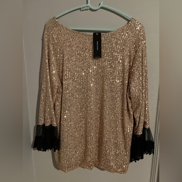 New Style Made In Italy Sequin Lace Top M-L - Picture 3 of 6